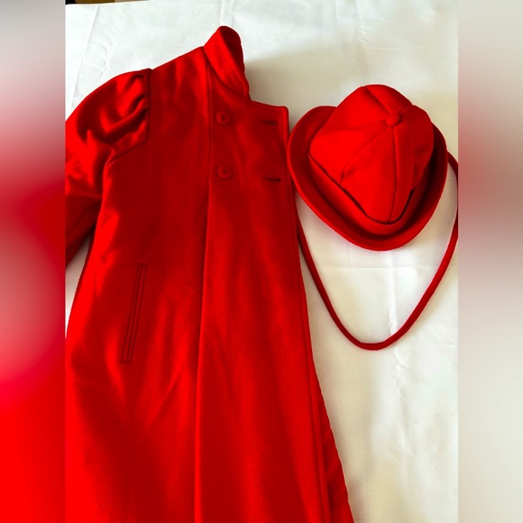 VTG ROTHSCHILD RED GIRLS WOOL SWING COAT & HAT.  BUTTON SNAP FRONT SZ 6 - Picture 7 of 12
